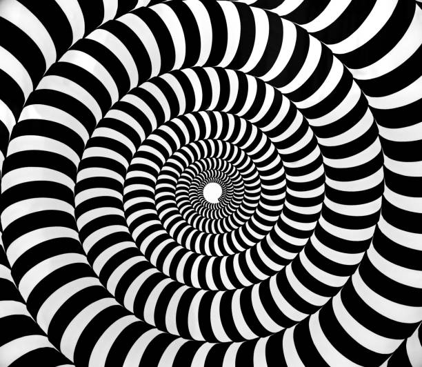 黒と白のサイケデリックな催眠渦パターン - illusion spiral black white ストックフォトと画像