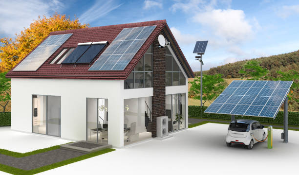 Energy supply at a house - 3d visualization Energy supply at a house - 3d visualization hybrid car photos stock pictures, royalty-free photos & images