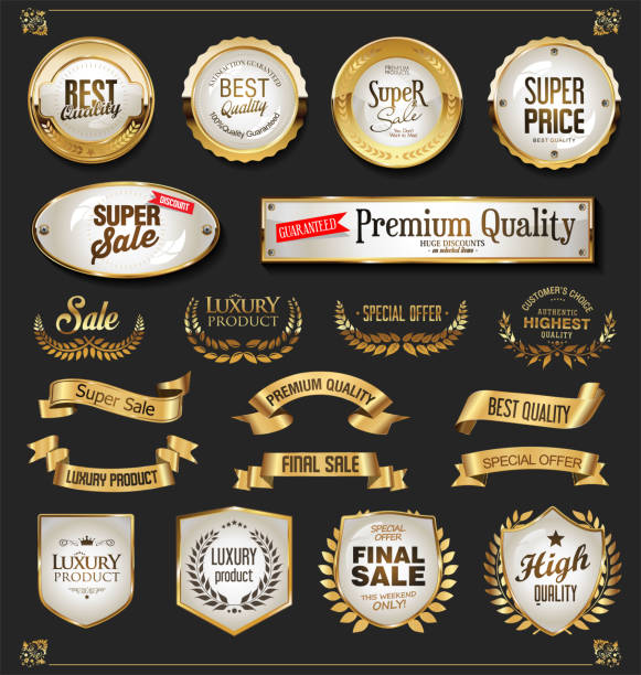 коллекция различных золотых значков и этикеток - award badge label computer icon stock illustrations