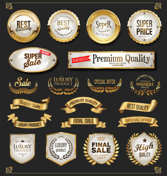 A collection of various golden badge and labels A collection of various golden badge and labels high quality kitchen equipment stock illustrations