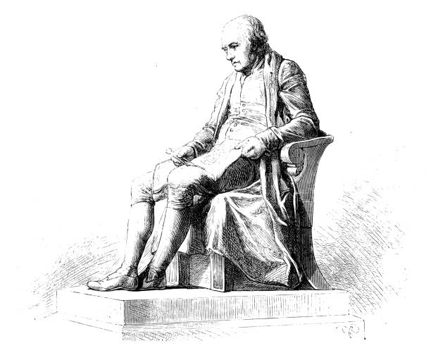 ilustraciones, imágenes clip art, dibujos animados e iconos de stock de antigua ilustración del científico: estatua de james watt - james watt