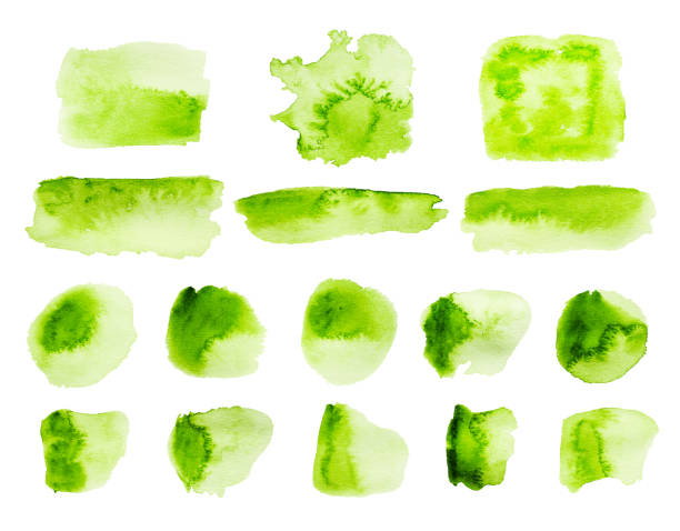 istock Green watercolor strokes and stains isolated on white background 1127975755