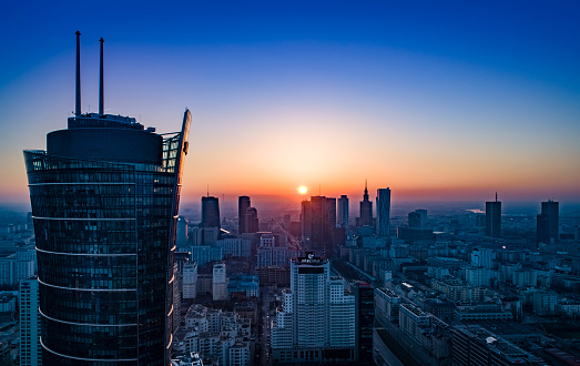 Warsaw City Panorama at dusk