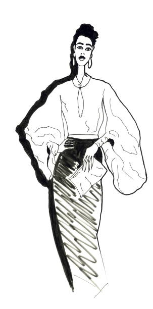 istock Stylish black and white fashion illustration made with markers 1127977748