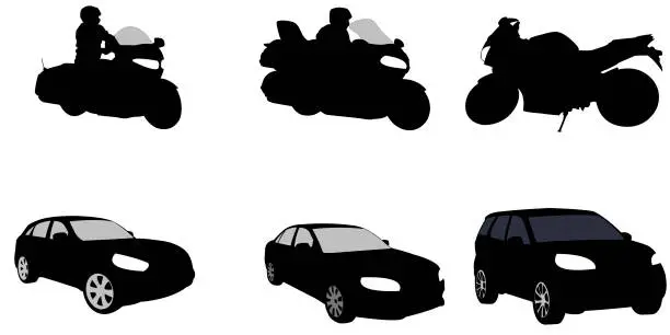 Vector illustration of Motorcycles and car with suvs