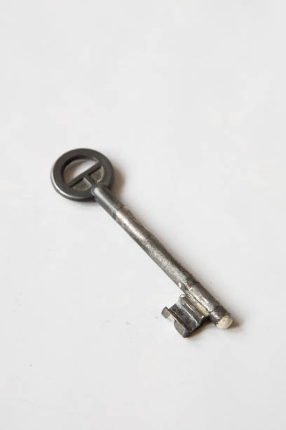Key with a heart shape on white background.