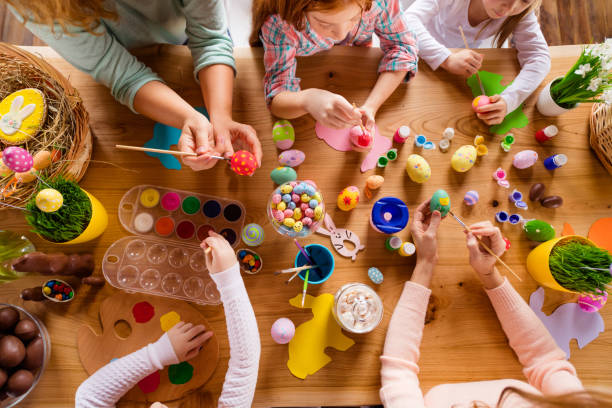 istock Top above high angle view of work space place table nice group of people meeting hands doing making decor things classes courses studying in house brick loft industrial interior room 1127981954