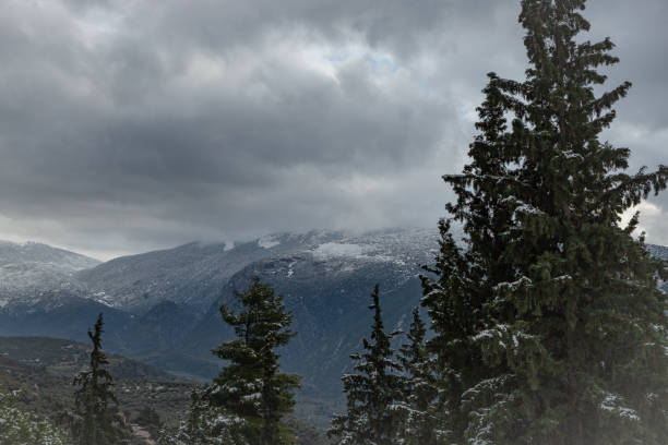 istock Delphi covered in a blanket of snow 1127983109