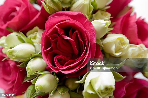 Red White Rose Bouquet Auf Hochzeitszeremonie Stockfoto und mehr Bilder von Blume - Blume, Blumenbouqet, Blütenblatt
