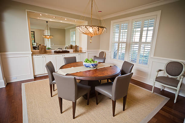istock Modern Dining Room Interior with round table & classy Furniture 112798549