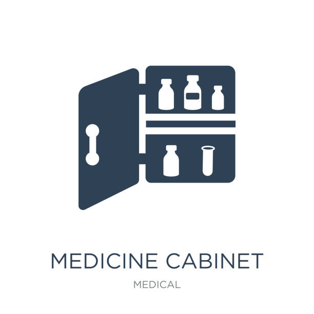 ilustraciones, imágenes clip art, dibujos animados e iconos de stock de vector icono de archivador de medicina sobre fondo blanco, cabina de medicina - armario de aseo personal
