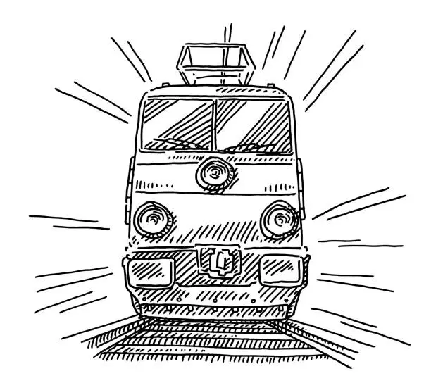 Vector illustration of Train Locomotive Front View Drawing