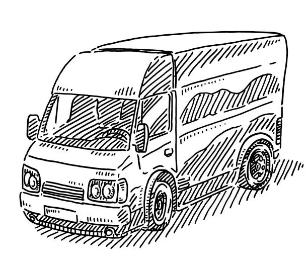 Vector illustration of Delivery Van Transportation Drawing