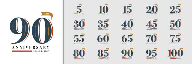 illustrazioni stock, clip art, cartoni animati e icone di tendenza di set di logotipo anniversario. design emblema celebrazione anniversario premium per profilo aziendale, libretto, volantino, rivista, brochure, invito o biglietto d'auguri. - number 45