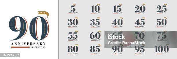 Set Of Anniversary Logotype Premium Anniversary Celebration Emblem Design For Company Profile Booklet Leaflet Magazine Brochure Invitation Or Greeting Card Stock Illustration - Download Image Now