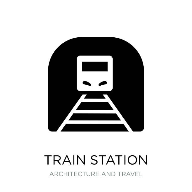 train station icon vektor auf weißem hintergrund, train station trendige gefüllt ikonen aus architektur und reisen sammlung - electric train illustrations stock-grafiken, -clipart, -cartoons und -symbole