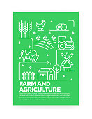 Farm and Agriculture Concept Line Style Cover Design for Annual Report, Flyer, Brochure.