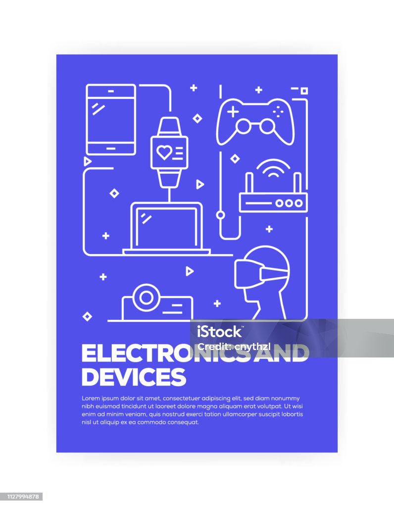 Electronics And Devices Concept Line Style Cover Design For Annual Report  Flyer Brochure Stock Illustration - Download Image Now - iStock