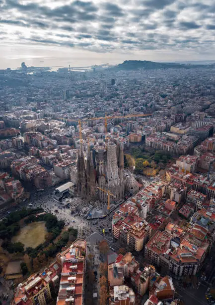 Photo of Barcelona; aerial view of Temple Expiatori de la Sagrada Familia