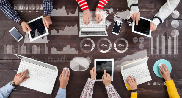 istock Business teamwork, financial chart and infographics concept 1127997794