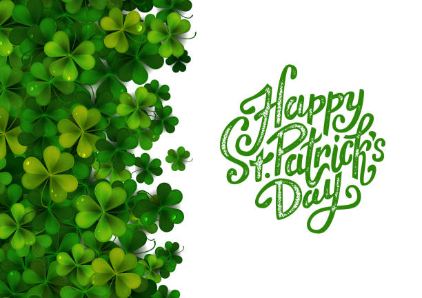 Happy Saint Patrick's Day background with realistic green shamrock leaves, advertisement, banner template, vector illustration Happy Saint Patrick's Day background with realistic green shamrock leaves, advertisement, banner template, vector illustration st. patricks day stock illustrations