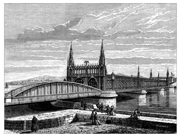 istock Antique illustration of scientific discoveries: Rhine Train Bridge 1127999471