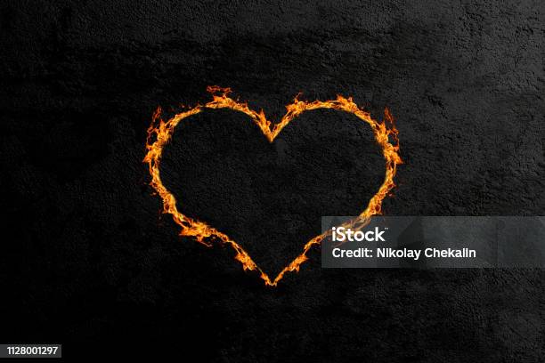 Fiery Heart On The Background Of A Concrete Wall Stock Illustration - Download Image Now - Furious, Heart - Internal Organ, Heart Shape