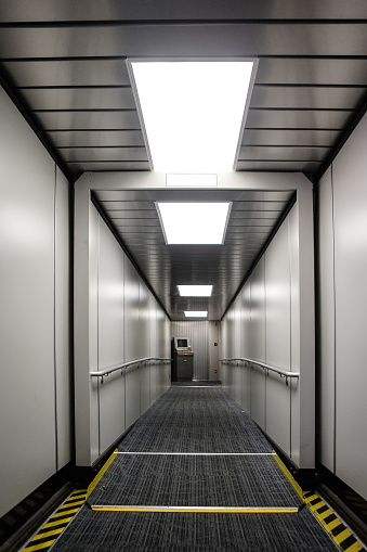 Jetway boarding bridge at an airport.
