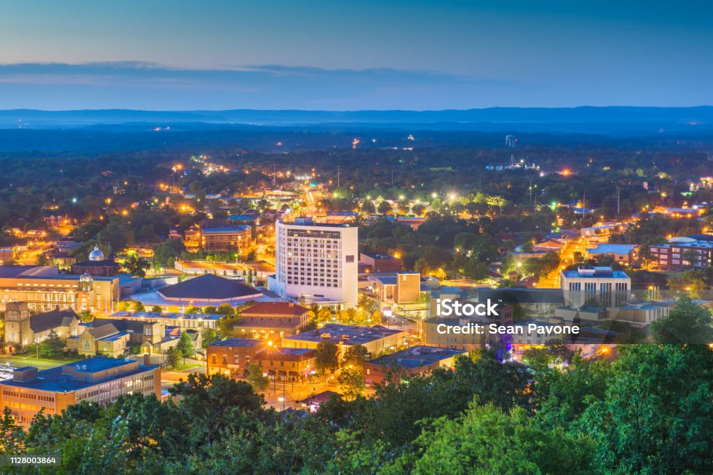 Hot Springs, Arkansas, USA Town Skyline Hot Springs, Arkansas, USA town skyline from above at dawn. Arkansas Stock Photo