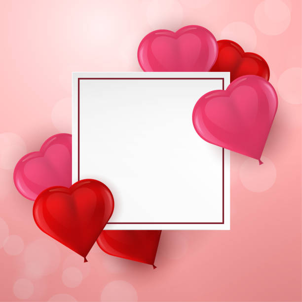 istock Happy Valentine's Day card with 3d balloons heart and empty space for your text. Vector illustration 1128003913