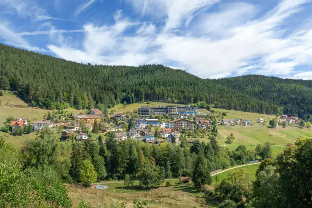 Overlooking the rear Tonbach in the Black Forest, a district of Baiersbronn, with the famous Hotel Traube Tonbach, Germany