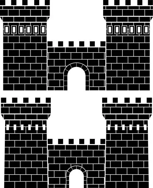 Vector illustration of Two black flat images of castles