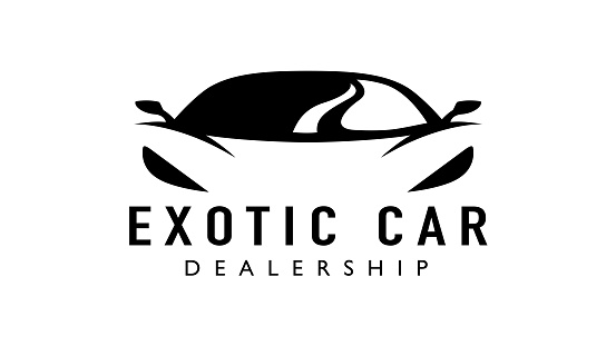 Exotic car dealership supercar design with concept sports vehicle icon silhouette on white background. Vector illustration