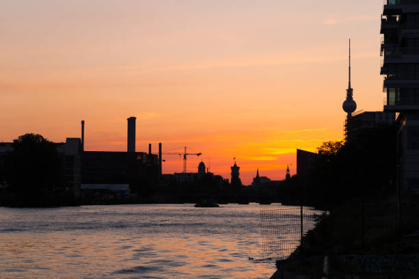 Sunset at Berlin spree stock photo