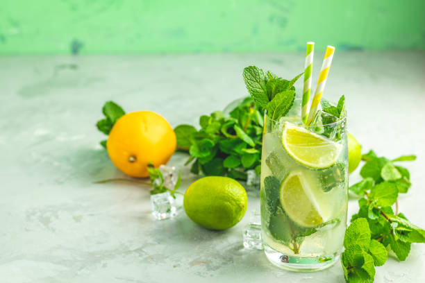 istock Mojito cocktail with lime and mint in highball glass 1128013225