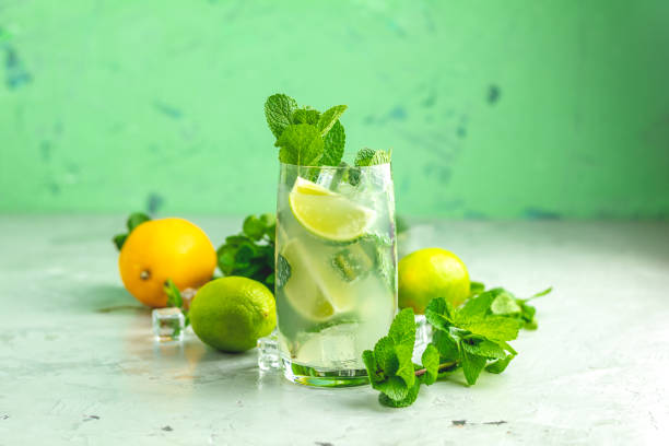 istock Mojito cocktail with lime and mint in highball glass 1128013228