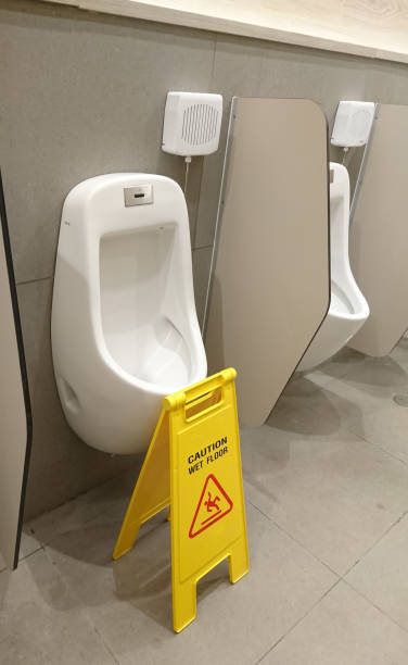 istock Sign board caution in the restroom 1128015222