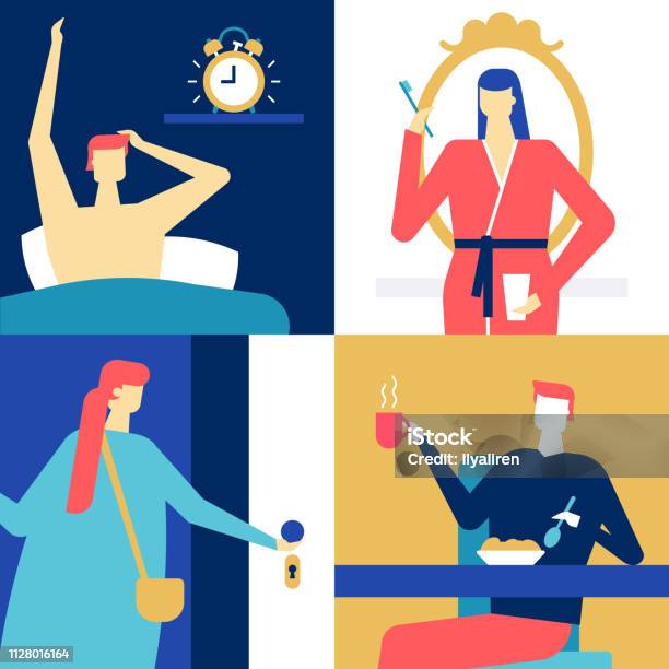 Rich Routine Graphics Daily Routine Flat Design Style Colorful Illustration Stock ...