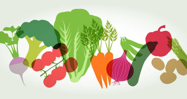 illustrazioni stock, clip art, cartoni animati e icone di tendenza di verdure del supermercato - alimentazione sana illustrazioni