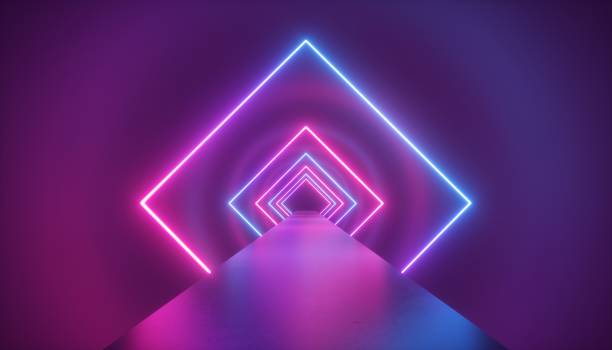 istock 3d render, neon, light, rhombus, virtual reality, square, esoteric, portal, tunnel, corridor, ultraviolet, abstract, background, laser, show, fashion, podium, path, way, stage, road, floor, reflection 1128020220