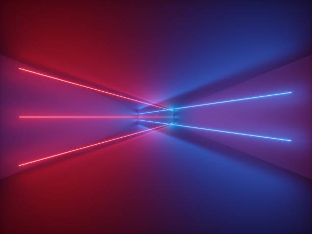 istock 3d render, red purple abstract background, virtual reality empty room, ultraviolet light, laser rays, pink blue glowing lines 1128020243