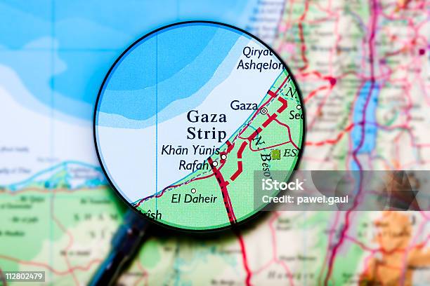 Gaza Strip Under Loupe Stock Photo - Download Image Now - Gaza Strip, Map, Israel