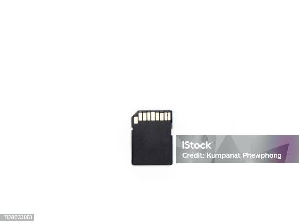 Black Sd Card On Isolated White Background Stock Photo - Download Image Now - Backup, Black Color, Blue