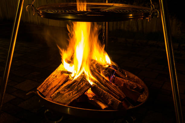 istock Orange light of hot fire flames burning bright for barbecue 1128031734