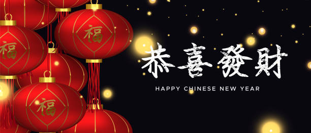 chiński nowy rok czerwone latarnie na nocnym tle - lunar new year stock illustrations