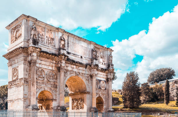 Arch of Constantine in Rome with ancient inscriptions and bas-reliefs