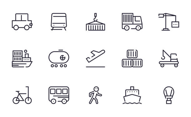 Transport logistic icons set outline style Transport logistic icons set outline style water truck stock illustrations