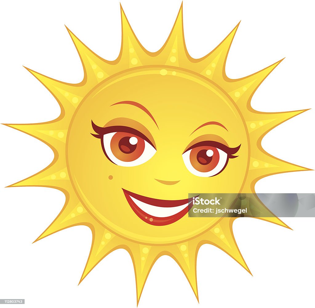 Hot Summer Sun Vector cartoon illustration of a hot smiling summer sun with a pretty female face. Adult stock vector