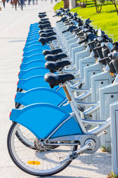 istock Bicycles for rent in public park (Santander Cantabria - Spain) 1128037645