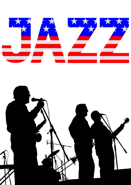 ilustrações de stock, clip art, desenhos animados e ícones de jazz banner - popular music concert singer silhouette musical band